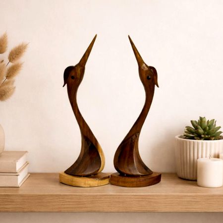 Handcrafted Wood Long Beak Bird Figurine